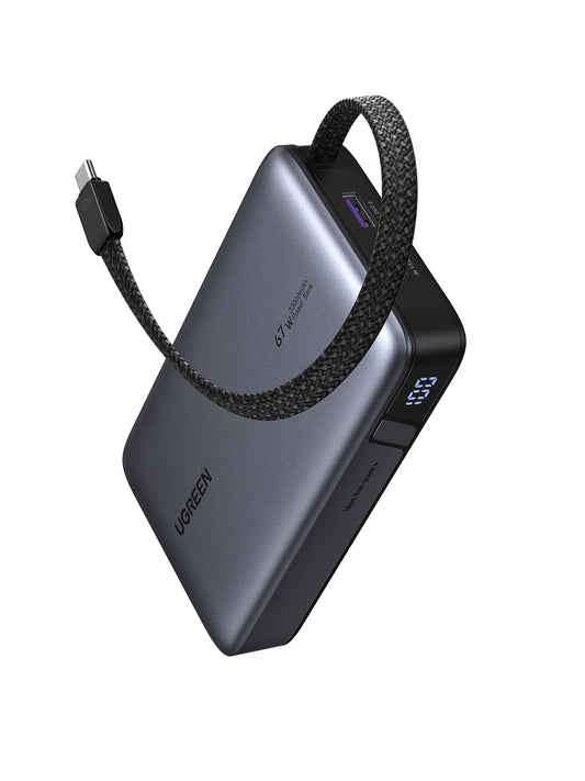 UGREEN 20000mAh 67W Power Bank with USB-C Built-in Cable – Model PB550 – Portable Fast Charging Battery Pack for Smartphones, Tablets, Laptops and USB-Powered Devices
