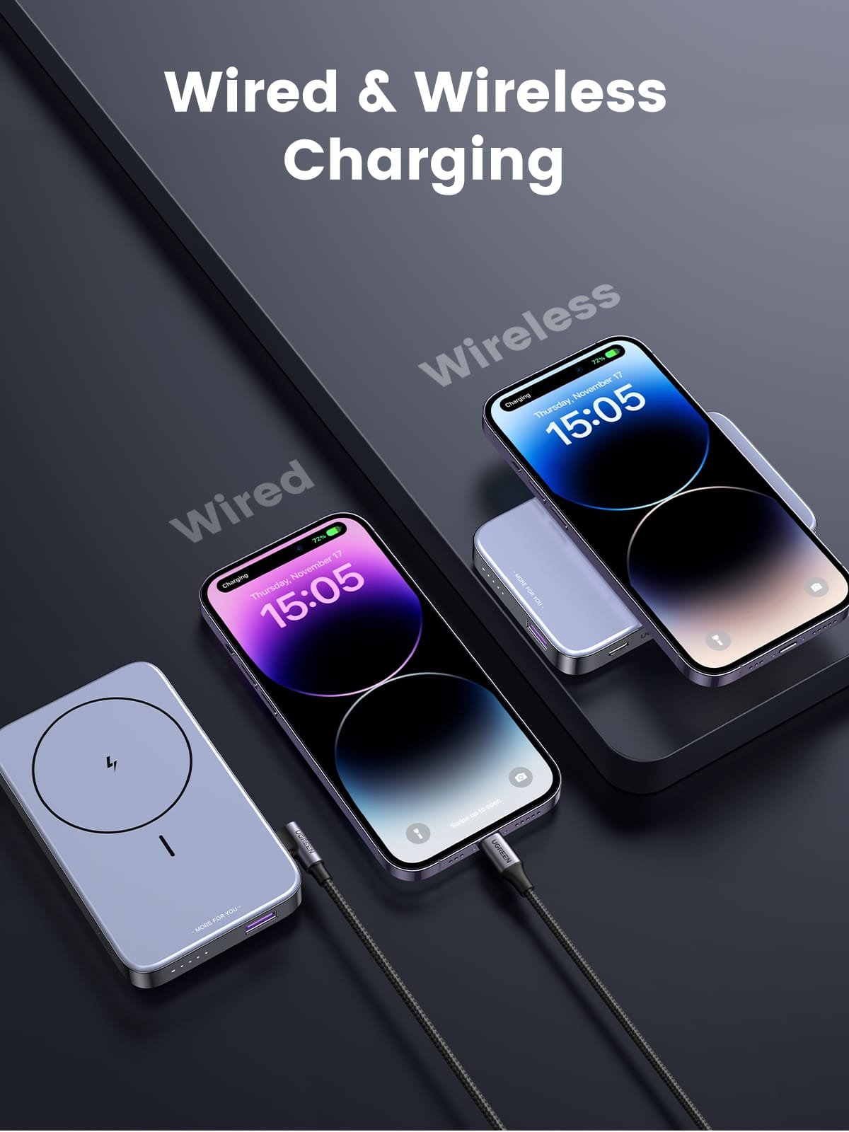 UGREEN 10000mAh 22.5W Kickstand Magnetic Wireless Power Bank Space Gray – Model PB206 – Portable Fast Charging Battery Pack for Smartphones, Tablets, Laptops and USB-Powered Devices
