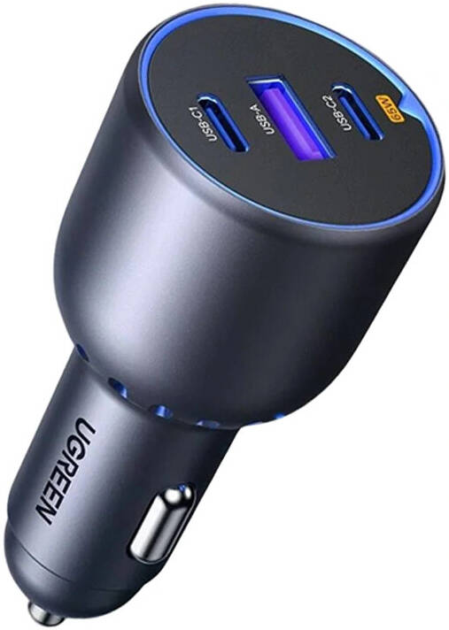 UGREEN 75W Dual USB-C & 1x USB Ports Metal Car Charger – Model EC703 – Compact In-Car Fast Charging Power Adapter for Smartphones, Tablets and USB Devices