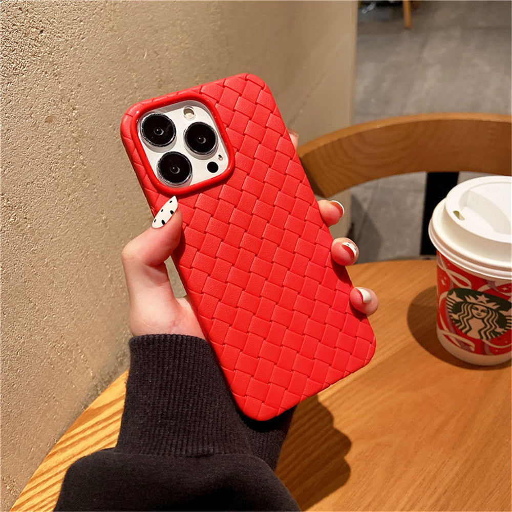 iPhone 12 Pro Cross Grid Weaving Pattern Design Silicone Case back Cover