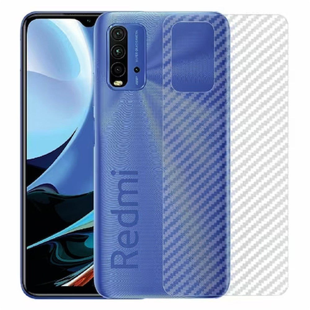 Combo Pack of Tempered Glass Screen Protector, Carbon Fiber Back Sticker, Camera lens Clear Glass Bundel for Redmi 9T