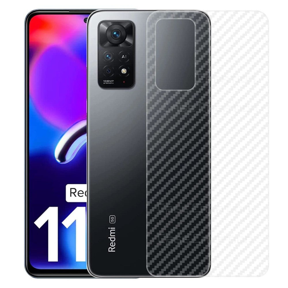 Combo Pack of Tempered Glass Screen Protector, Carbon Fiber Back Sticker, Camera lens Clear Glass Bundel for Redmi Note 11