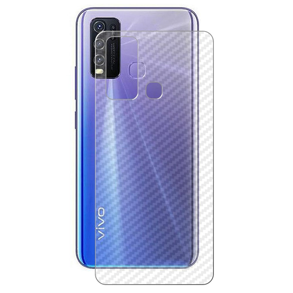 Combo Pack of Tempered Glass Screen Protector, Carbon Fiber Back Sticker, Camera lens Clear Glass Bundel for Vivo Y30 / Y50