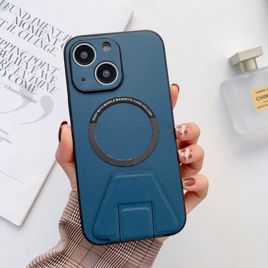 iPhone 14 Magsafe Wireless Charging Mobile Phone Leather Case Buckle Ring Stand Back Cover