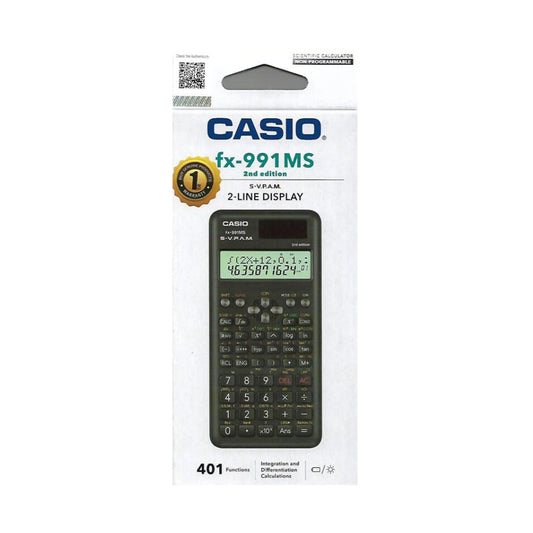 Casio FX-991MS 2nd Edition Scientific Calculator – 100% Original & Genuine Casio | 401 Functions | 2-Line Display | Dual Power | Non-Programmable Calculator for School, University, Engineering & Professional Use