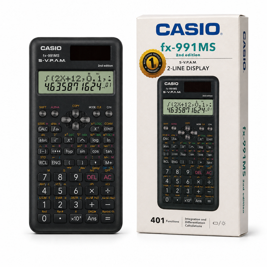 Casio FX-991MS 2nd Edition Scientific Calculator – 100% Original & Genuine Casio | 401 Functions | 2-Line Display | Dual Power | Non-Programmable Calculator for School, University, Engineering & Professional Use