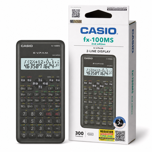 Casio FX-100MS 2nd Edition Scientific Calculator – 100% Original & Genuine Casio Product | 300 Functions | 2-Line Display | Non-Programmable Scientific Calculator for School, University, Engineering & Professional Use