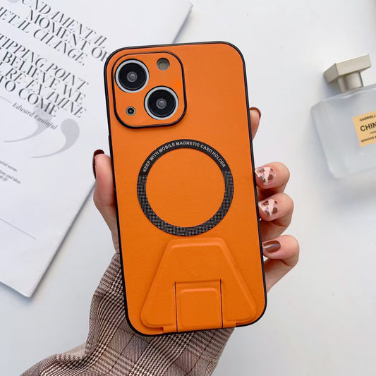 iPhone 14 Plus Magsafe Wireless Charging Mobile Phone Leather Case Buckle Ring Stand Back Cover