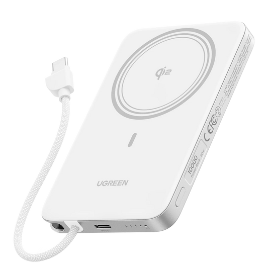 UGREEN Magflow Air 10000mAh 30W Qi2 Aluminium Alloy Magnetic Wireless Power Bank Built-in Cable – Model PB570 – Portable Fast Charging Battery Pack for Smartphones, Tablets, Laptops and USB-Powered Devices