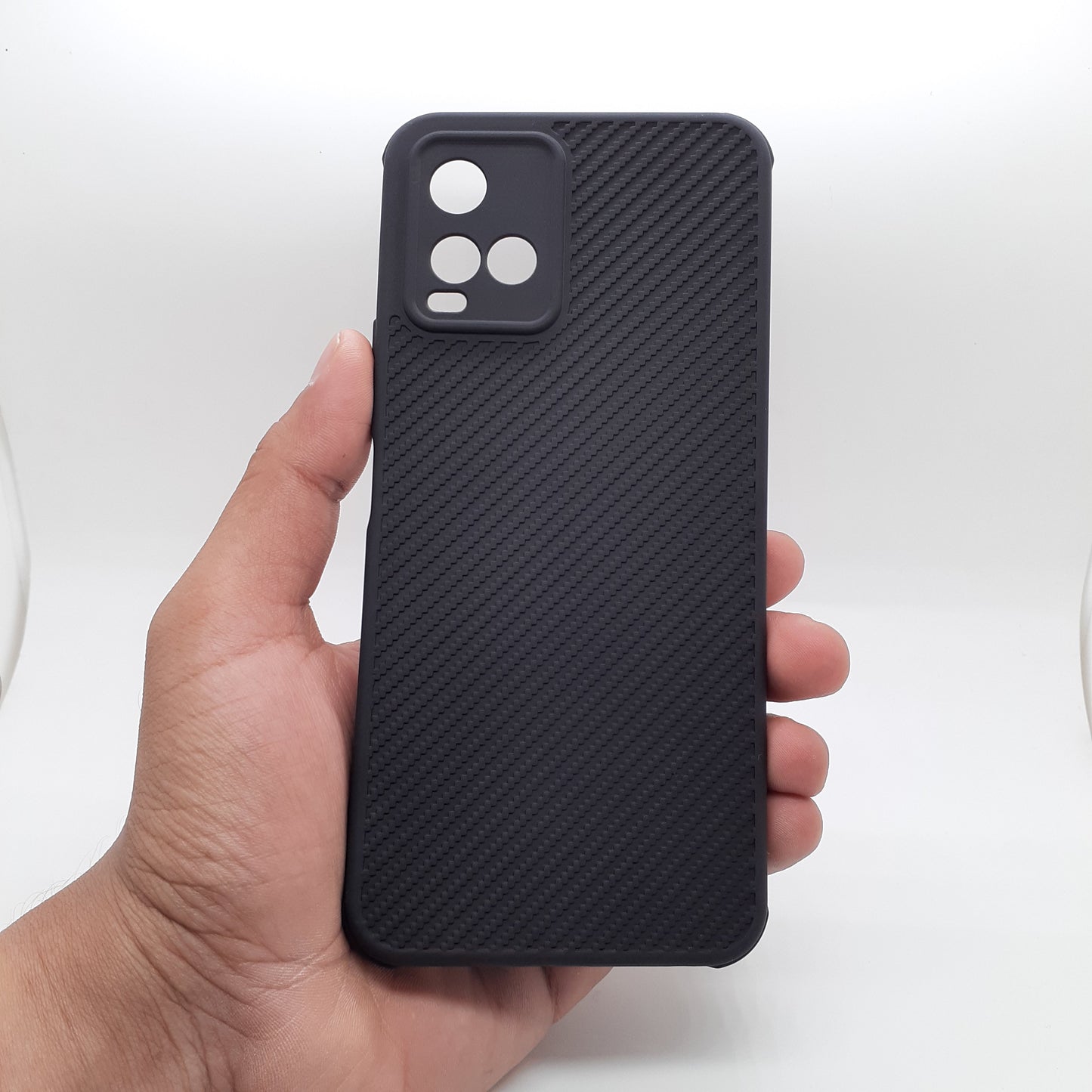 Vivo Y21 Carbon Fiber texture Hard Rubber armour back cover shock-porof case