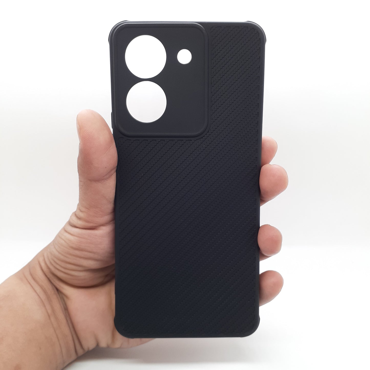 Vivo Y27s Carbon Fiber texture Hard Rubber armour back cover shock-porof case