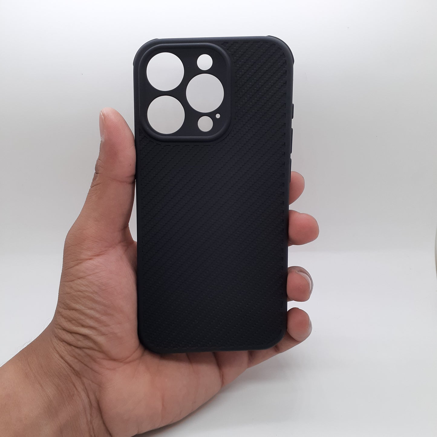 iPhone 15 Pro Carbon Fiber texture Hard Rubber armour back cover shock-porof case