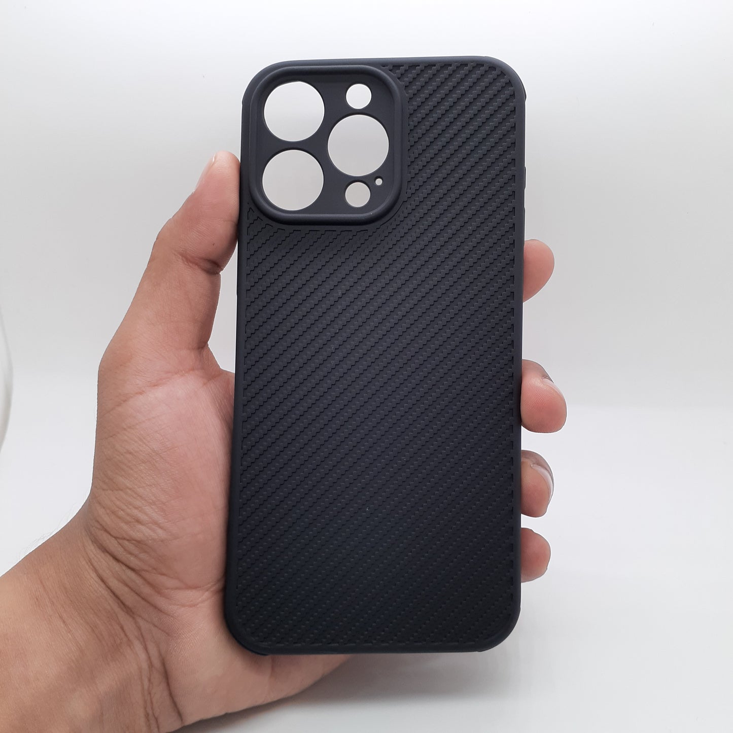 iPhone 15 Pro Max Carbon Fiber texture Hard Rubber armour back cover shock-porof case