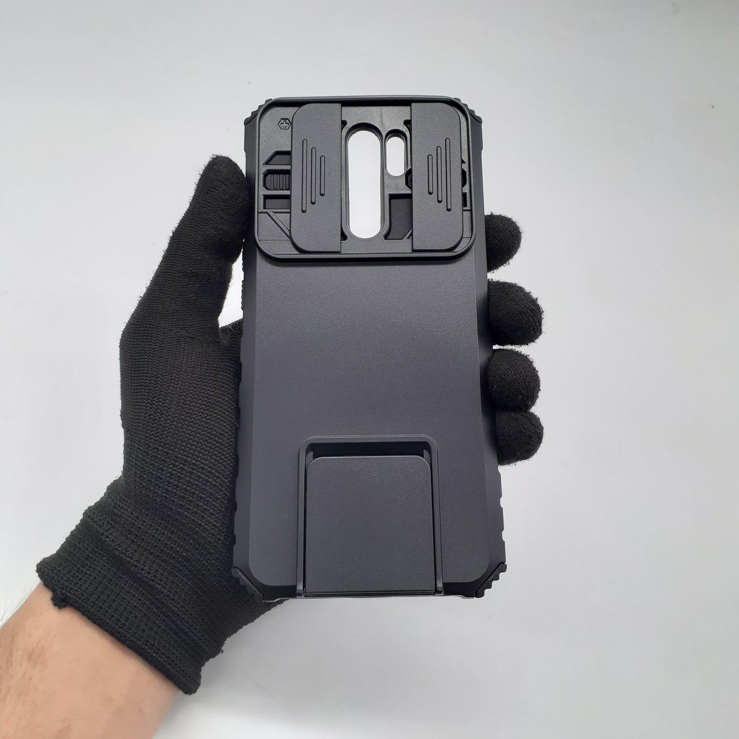 Redmi 9 Shockproof Case with Camera Slide Cover, Built-in Kickstand, and Magnetic Ring Holder for Full Body Protection