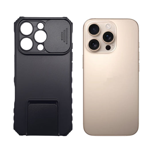 iPhone 16 Pro Case with Slide Camera Cover and Built-in Kickstand, Heavy Duty Shockproof Protective Cover with Integrated Stand for Hands-Free Viewing