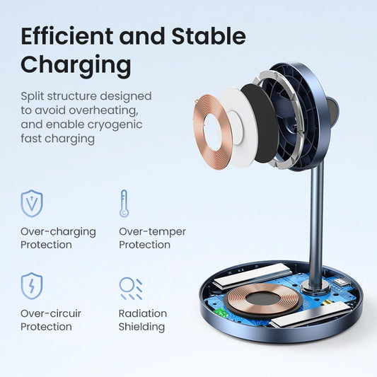 UGREEN 2-in-1 Wireless Charger - Black – Model CD317 – Fast Magnetic Charging Pad or Station for Compatible iPhone, AirPods and Qi-Enabled Devices