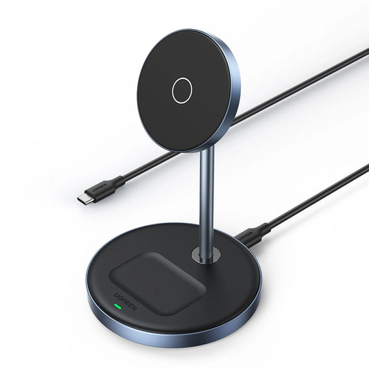 UGREEN 2-in-1 Wireless Charger - Black – Model CD317 – Fast Magnetic Charging Pad or Station for Compatible iPhone, AirPods and Qi-Enabled Devices