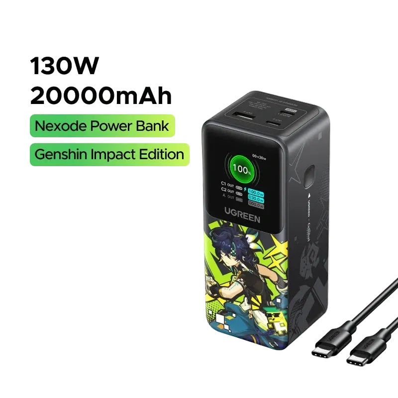 UGREEN 20000mAh 130W Genshin Impact Edition Smart Display Fast Charging Power Bank ā Model PB721 ā Portable Fast Charging Battery Pack for Smartphones, Tablets, Laptops and USB-Powered Devices
