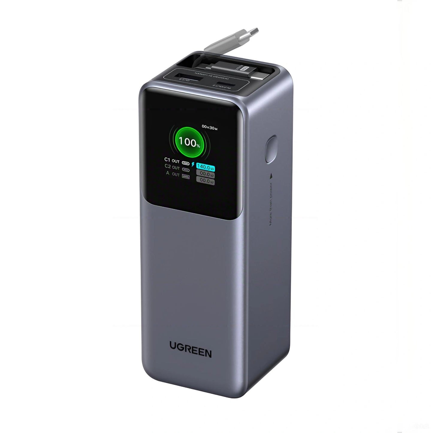 UGREEN Nexode 20000mAh 165W Smart Display Power Bank with Retractable Cable – Model PB726 – Portable Fast Charging Battery Pack for Smartphones, Tablets, Laptops and USB-Powered Devices