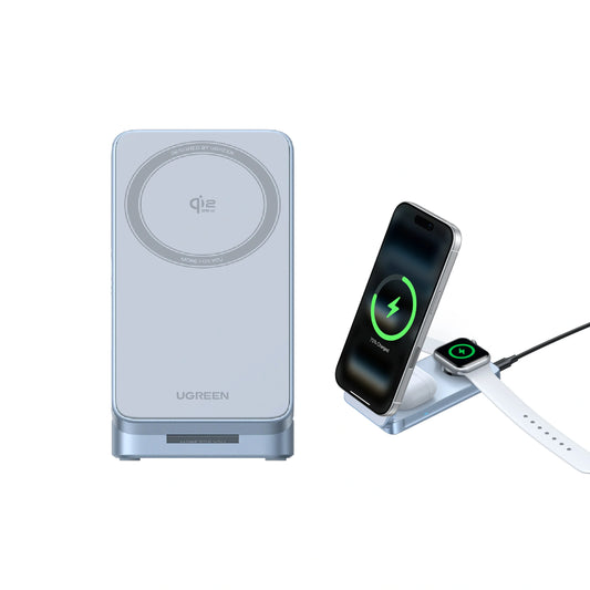 UGREEN Magflow Qi2 25W 3-in-1 Magnetic Wireless Charger (Phone, AirPods, Apple Watch) – Model W757 – Fast Magnetic Charging Pad or Station for Compatible iPhone, AirPods and Qi-Enabled Devices