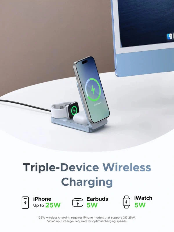 UGREEN Magflow Qi2 25W 3-in-1 Magnetic Wireless Charger (Phone, AirPods, Apple Watch) – Model W757 – Fast Magnetic Charging Pad or Station for Compatible iPhone, AirPods and Qi-Enabled Devices