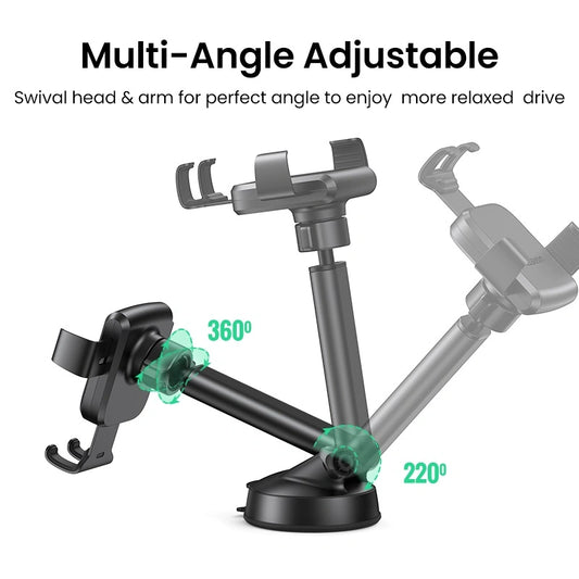 UGREEN Gravity Phone Holder with Suction Cup (Black) – Model LP200 – Adjustable Hands-Free Stand or Mount for Phone, Tablet, Laptop, Desk, Car, Home and Office Use
