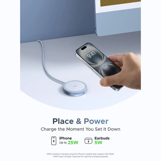 UGREEN MagFlow Qi2.2 Certified 25W Magnetic Wireless Charger – Model W753 – Fast Magnetic Charging Pad or Station for Compatible iPhone, AirPods and Qi-Enabled Devices