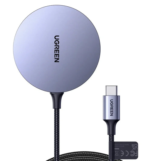 UGREEN Magnetic Wireless Charger 15W Max Space Gray – Model CD245 – Fast Magnetic Charging Pad or Station for Compatible iPhone, AirPods and Qi-Enabled Devices