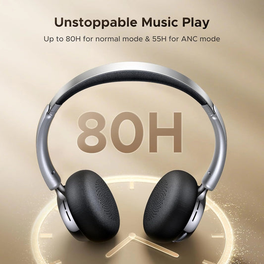 UGREEN Studio Plus 80Hrs Active Noise-Cancelling Headphones - Silver Black – Model HP207 – Clear Audio Accessory for Music, Calls, Gaming, Streaming, Travel and Everyday Listening
