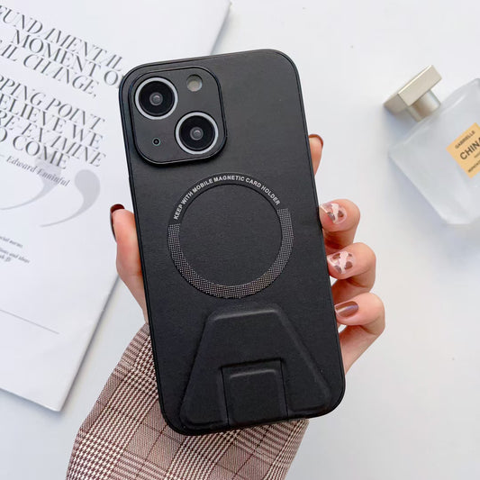 iPhone 14 Magsafe Wireless Charging Mobile Phone Leather Case Buckle Ring Stand Back Cover