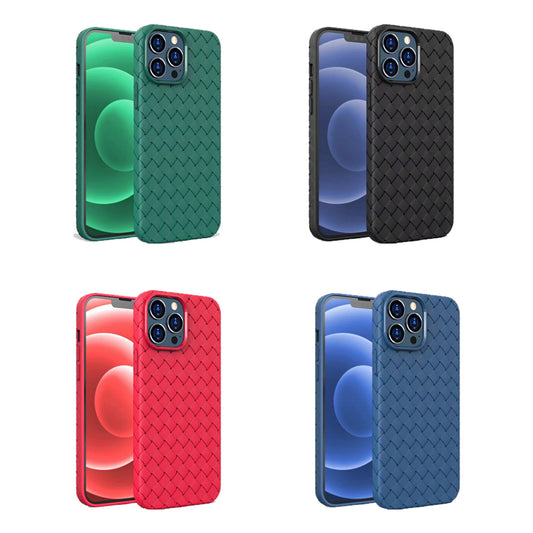 iPhone 14 Pro Cross Grid Weaving Pattern Design Silicone Case back Cover