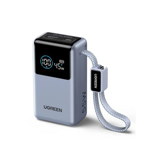 UGREEN Nexode Pro 10000mAh 55W Smart Digital Display Mini Power Bank with Build-in USB-C Cable – Model PB727 – Portable Fast Charging Battery Pack for Smartphones, Tablets, Laptops and USB-Powered Devices