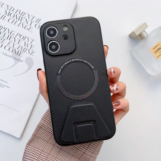 iPhone 12 Magsafe Wireless Charging Mobile Phone Leather Case Buckle Ring Stand Back Cover