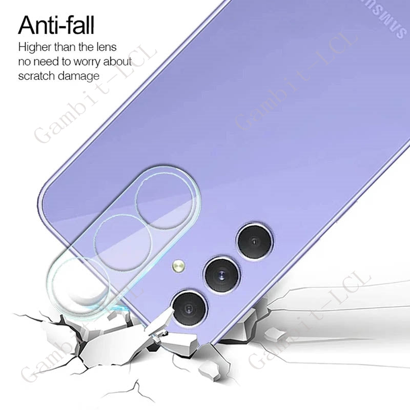 Samsung A14 Combo Pack of Tempered Glass Screen Protector, Carbon Fiber Back Sticker, Camera lens Clear Glass Bundle