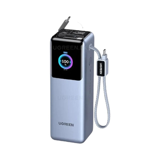 UGREEN 25000mAh 200W Smart Display Power Bank with Build-in Cable and Build-in Retractable Cable – Model PB728 – Portable Fast Charging Battery Pack for Smartphones, Tablets, Laptops and USB-Powered Devices