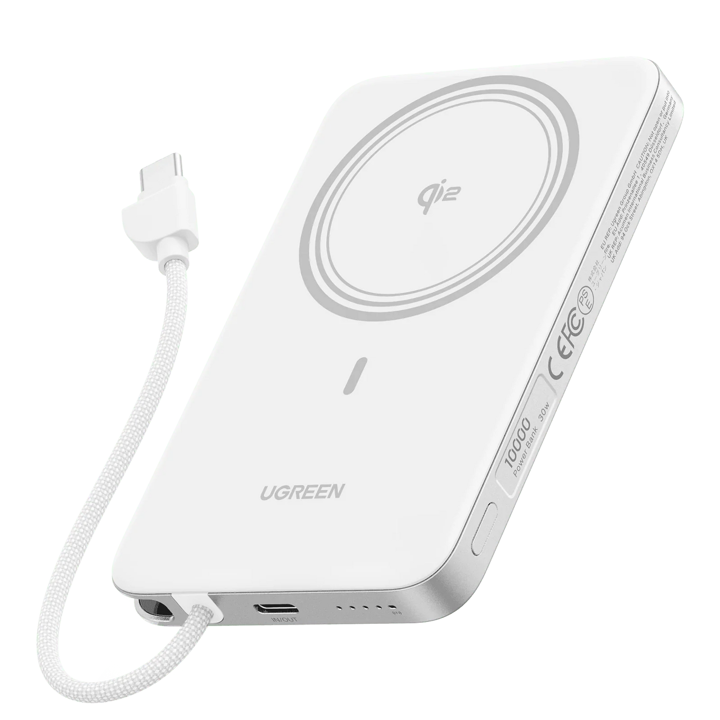UGREEN Magflow Air 10000mAh 30W Qi2 Aluminium Alloy Magnetic Wireless Power Bank Built-in Cable – Model PB570 – Portable Fast Charging Battery Pack for Smartphones, Tablets, Laptops and USB-Powered Devices
