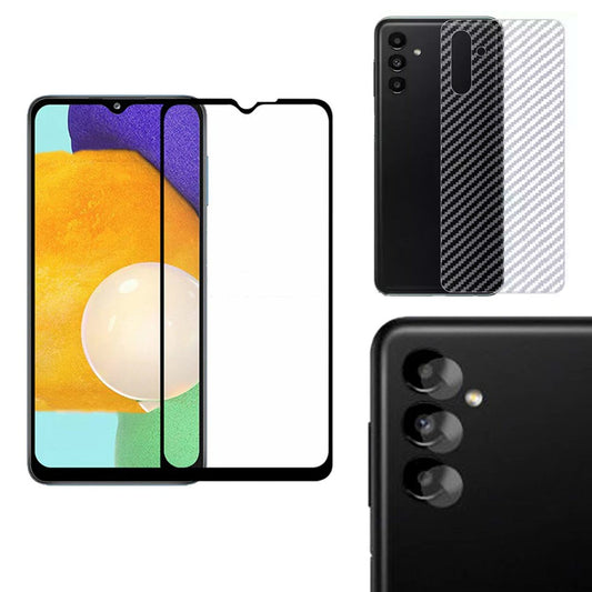 Combo Pack of Tempered Glass Screen Protector, Carbon Fiber Back Sticker, Camera lens Clear Glass Bundel for Samsung Galaxy A13 5G