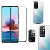 Combo Pack of Tempered Glass Screen Protector, Carbon Fiber Back Sticker, Camera lens Clear Glass Bundel for Redmi 10 2022