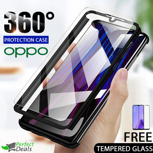 360° Case Cover for with a Free Screen Protector Tempered Glass for OPPO