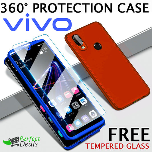 360° Case Cover for with a Free Screen Protector Tempered Glass for Vivo