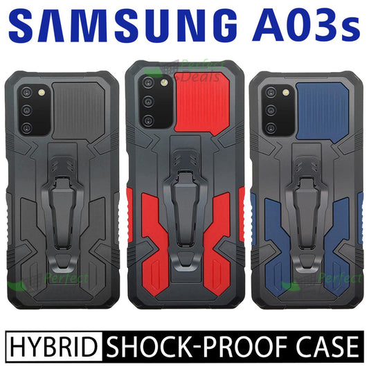 iCrystal Hybrid Anti Shock Case with Holder and Stand for Samsung A03s