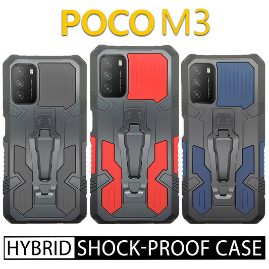 iCrystal Hybrid Anti Shock Case with Holder and Stand for Mi POCO M3