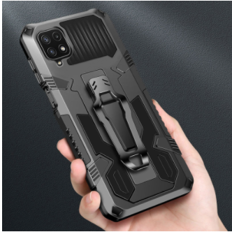 iCrystal Hybrid Anti Shock Case with Holder and Stand for Samsung A22 4G