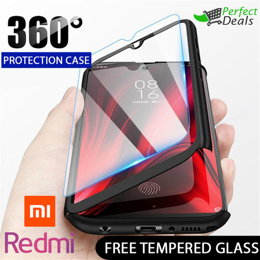360° Case Cover for with a Free Screen Protector Tempered Glass for Redmi