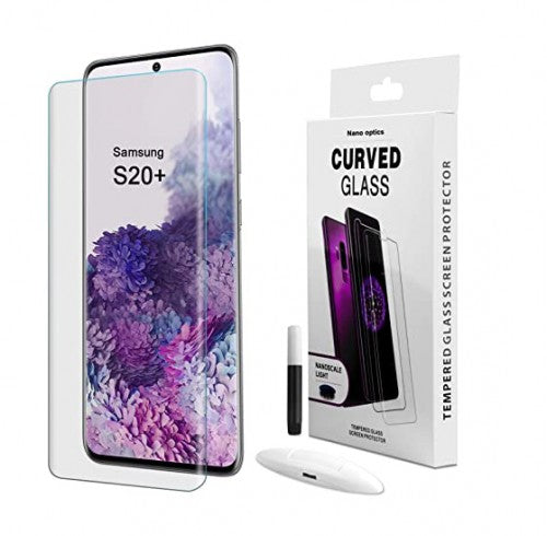 Pack of UV Glue Full Screen Protector Tempered Glass + Carbon Back Sticker and Camera Lens Protection for Samsung S20 Ultra