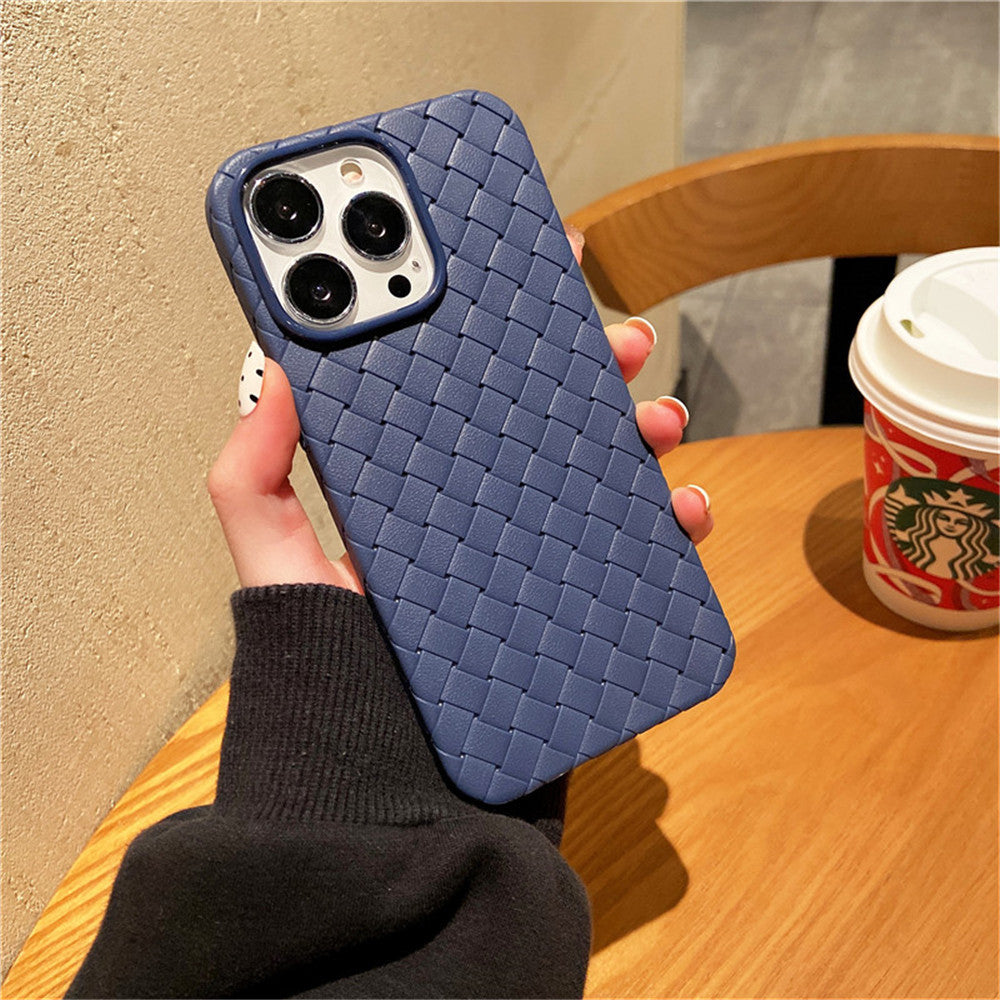 iPhone 14 Pro Max Cross Grid Weaving Pattern Design Silicone Case back Cover