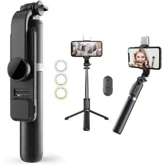 360-Degree Mini Bluetooth Selfie Stick with Built-In Beauty Light and Tripod Stand