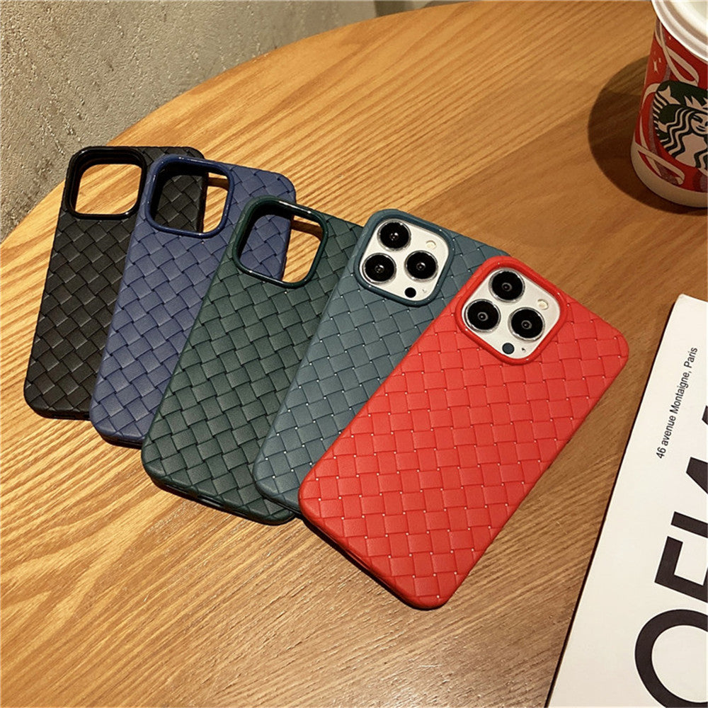 iPhone 14 Pro Max Cross Grid Weaving Pattern Design Silicone Case back Cover