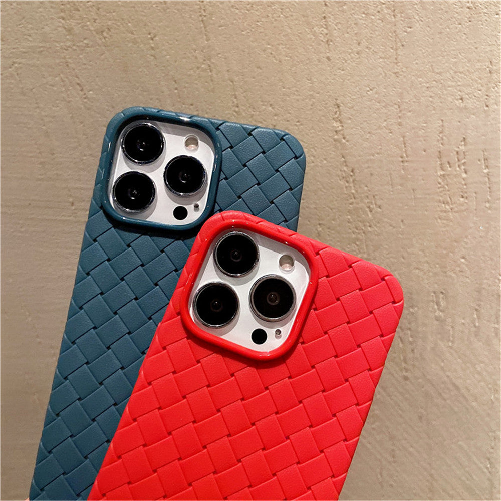 iPhone 14 Pro Max Cross Grid Weaving Pattern Design Silicone Case back Cover