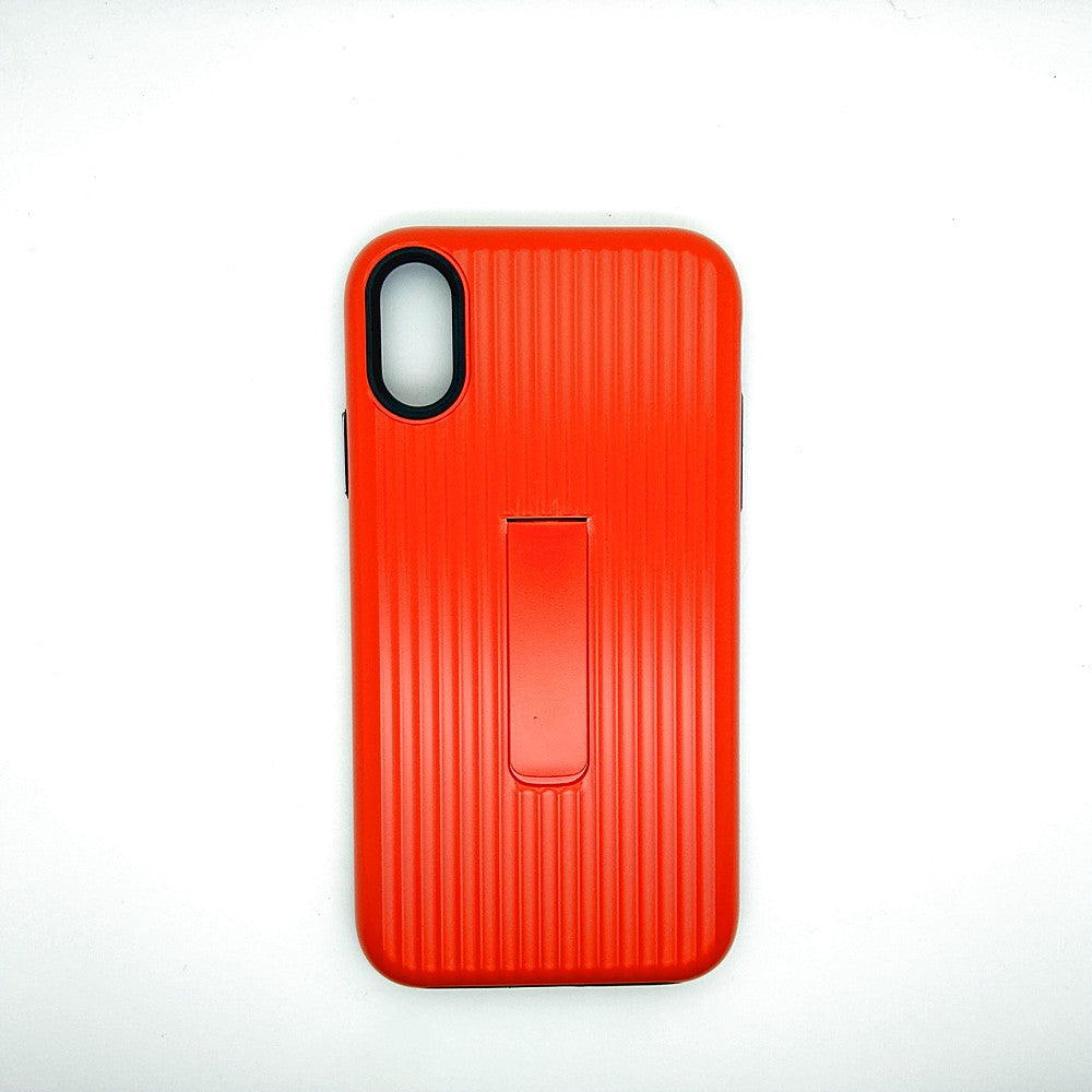 iPhone XR Stipe Hard Grip Suitcase type Back Cover with kick Stand Red